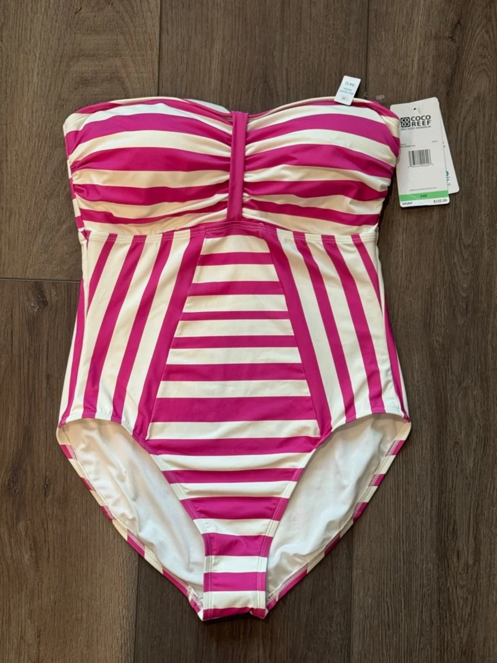 Coco Reef Pink and Cream Striped Strapless One-Piece Swimsuit - Picture 1 of 9